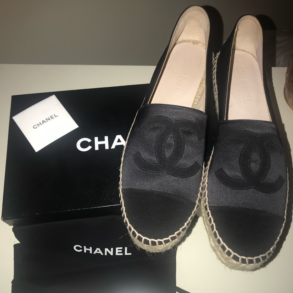 *SOLD* Chanel Espadrilles Black Satin Size 41